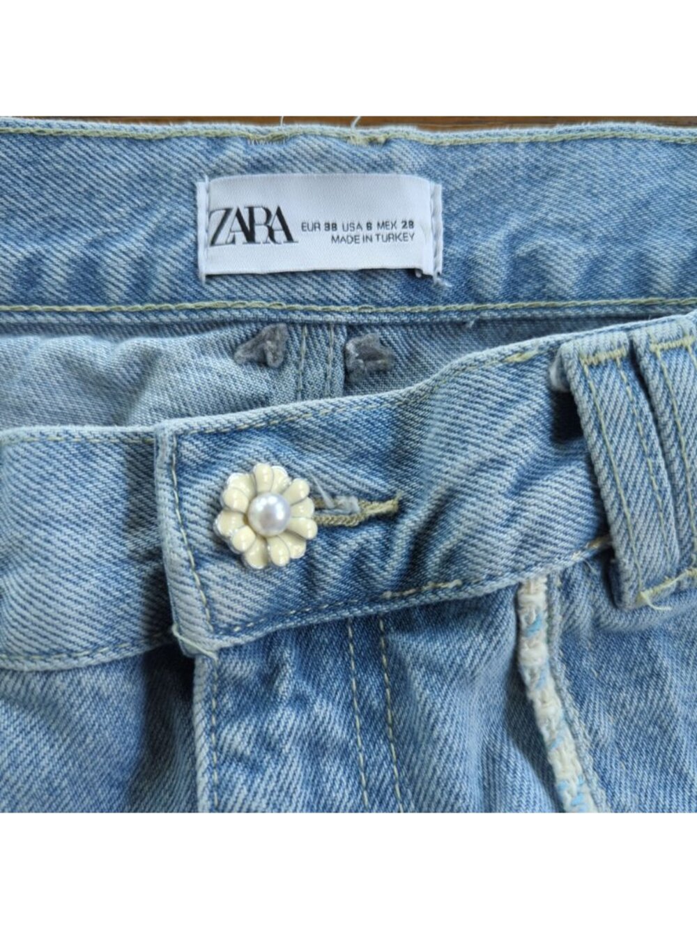 Zara Women's Jeans sz 6 / 28 blue Jeans High Rise Tweed Trim Straight Leg - Picture 8 of 13